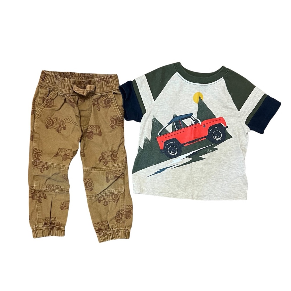 18M Garanimals Jeep Outfit Short Sleeve Tee And Long Pants Size 18 Months